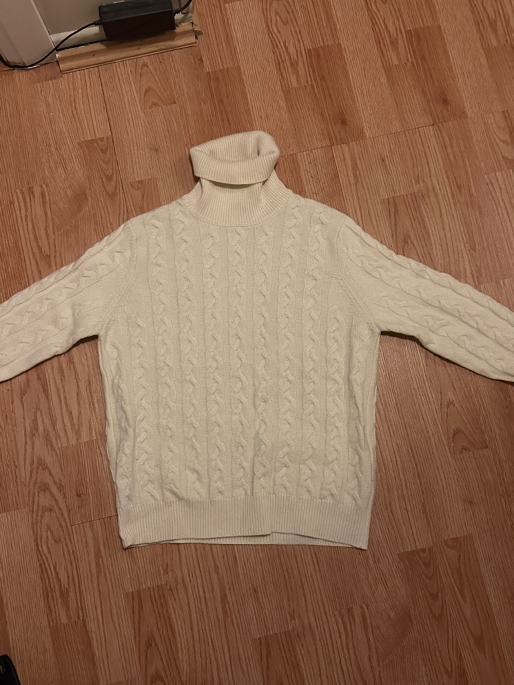 Cream Cable-Knit Turtleneck Sweater